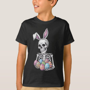 Skeleton Bunny Holding Easter Eggs Funny Rabbit T-Shirt