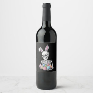 Skeleton Bunny Holding Easter Eggs Funny Rabbit Wine Label