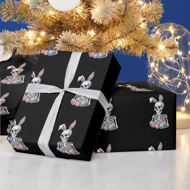 Skeleton Bunny Holding Easter Eggs Funny Rabbit Wrapping Paper (Holidays)