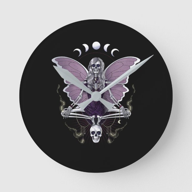 Skeleton Butterfly Goth Round Clock (Front)