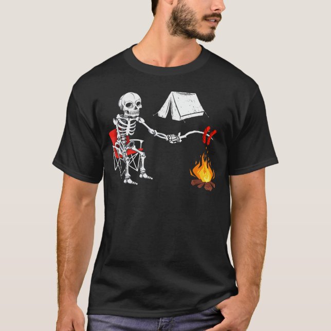 Skeleton Camping Halloween Campfire T-Shirt (Front)