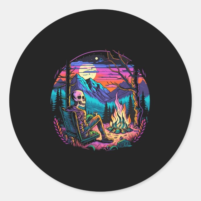 Skeleton Camping Halloween Costume Bones Camp Camp Classic Round Sticker (Front)