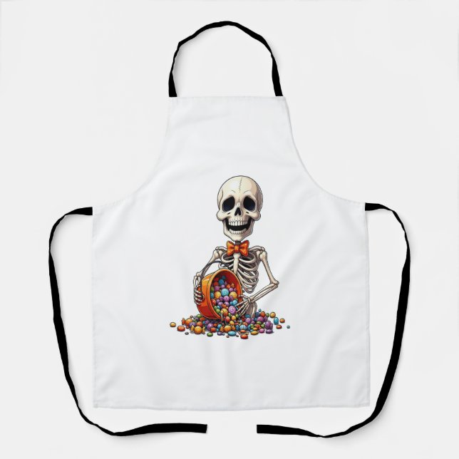 Skeleton Candy Bowl Halloween Apron (Front)