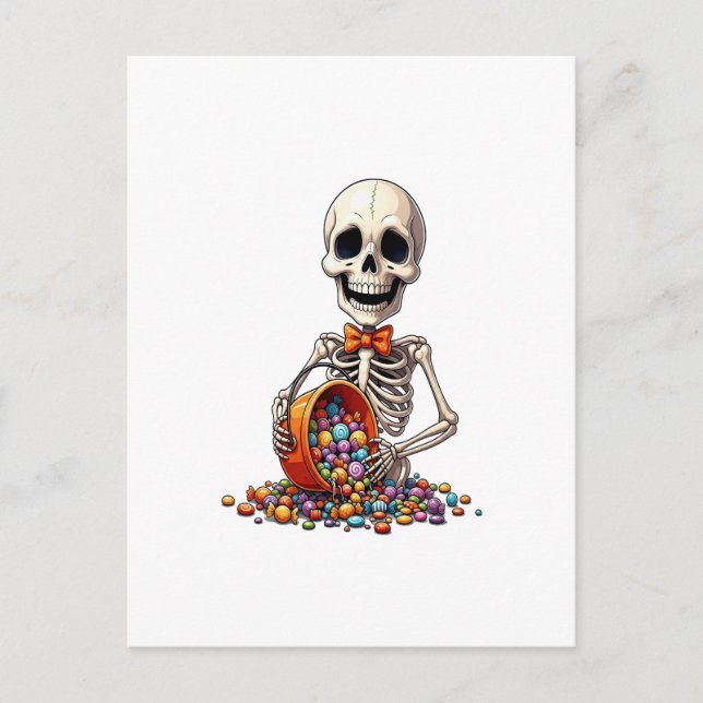Skeleton Candy Bowl Halloween Postcard (Front)