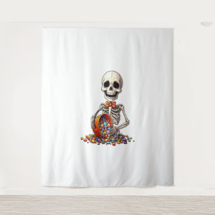 Skeleton Candy Bowl Halloween Tapestry