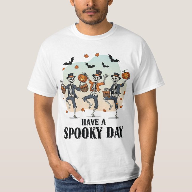 Skeleton Candy Parade – Funny Halloween Dancing T-Shirt (Front)