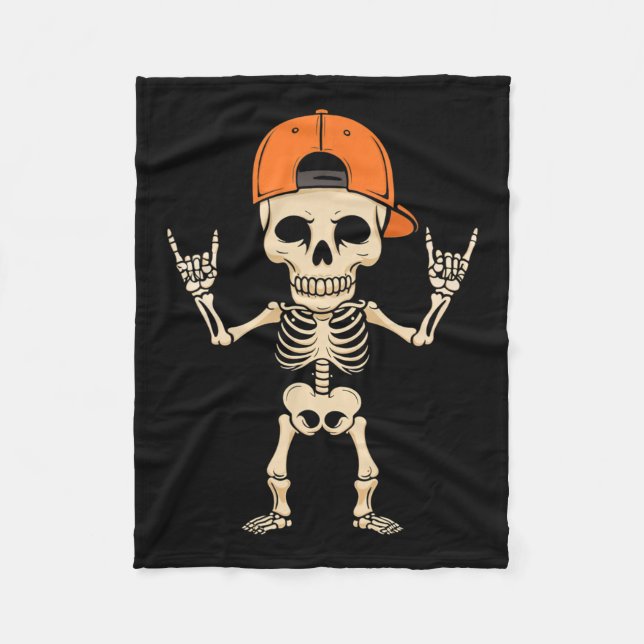 Skeleton Cap Halloween Punk Rock Men Boys  Fleece Blanket (Front)