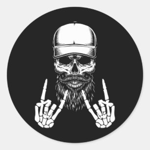 Skeleton Cap Skater Cool Halloween Punk Rock Classic Round Sticker