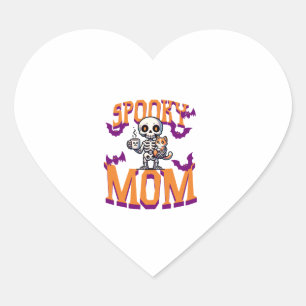 Skeleton Cat and coffee spooky mum for halloween Heart Sticker