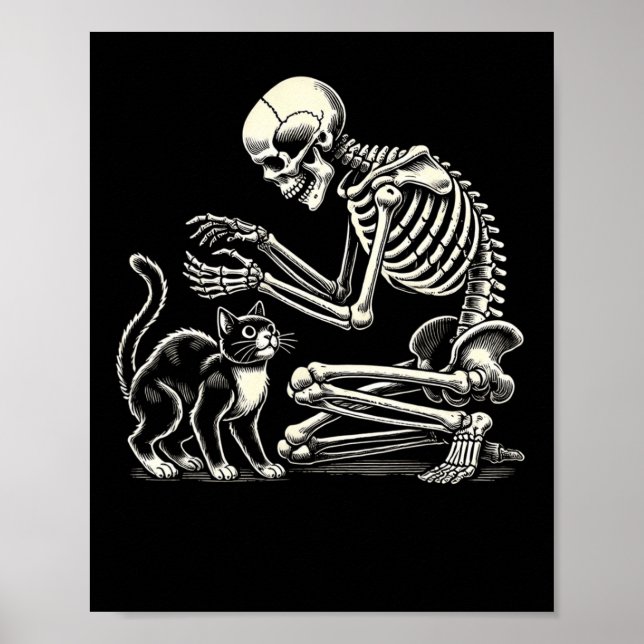 Skeleton Cat Art For Men Women Feline Costume Hall Poster (Front)