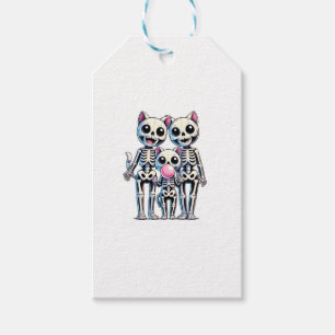 Skeleton Cat Family Blowing Bubble gum Cute and Sp Gift Tags