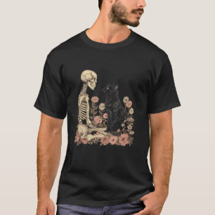Skeleton Cat Flower Cute Kitten Halloween T Shirt
