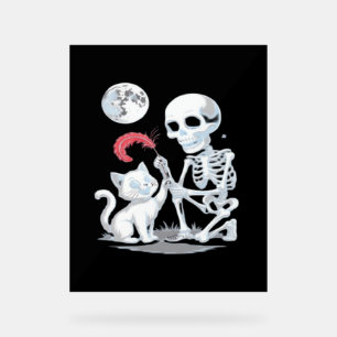 Skeleton Cat Halloween Funny Cute Spooky Essential Acrylic Sign