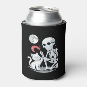 Skeleton Cat Halloween Funny Cute Spooky Essential Can Cooler