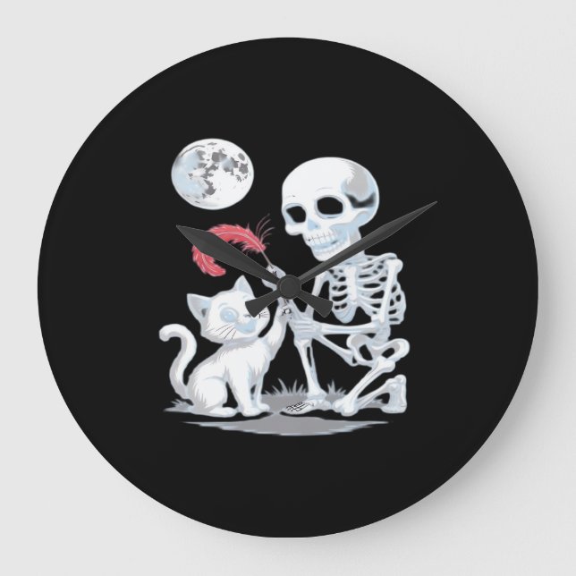 Skeleton Cat Halloween Funny Cute Spooky Essential Large Clock (Front)