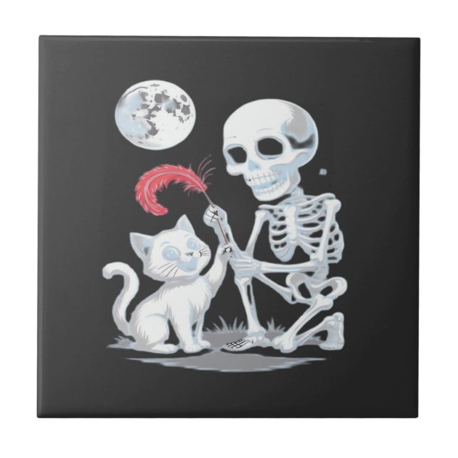 Skeleton Cat Halloween Funny Cute Spooky Essential Tile (Front)