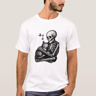 Skeleton Cat Love Gothic Art T-Shirt
