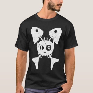 Skeleton Cat Pirate Fish Bones Pirates Flag T-Shirt