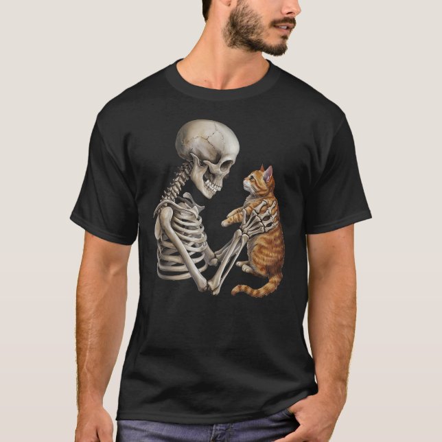 Skeleton Cat Skull Kitty Cute Goth Adult Halloween T-Shirt (Front)
