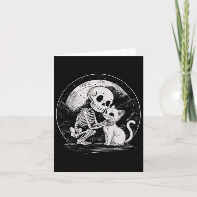 Skeleton Cat Skull Kitty Cute Goth Halloween Costu Card (Front)