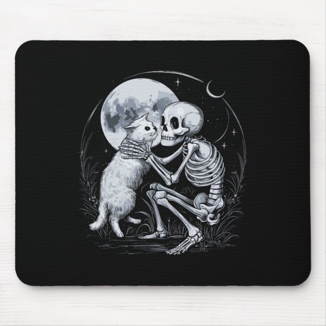 Skeleton Cat Skull Kitty Cute Goth Halloween Costu Mouse Pad (Front)