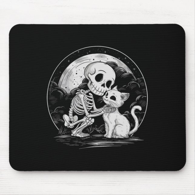 Skeleton Cat Skull Kitty Cute Goth Halloween Costu Mouse Pad (Front)