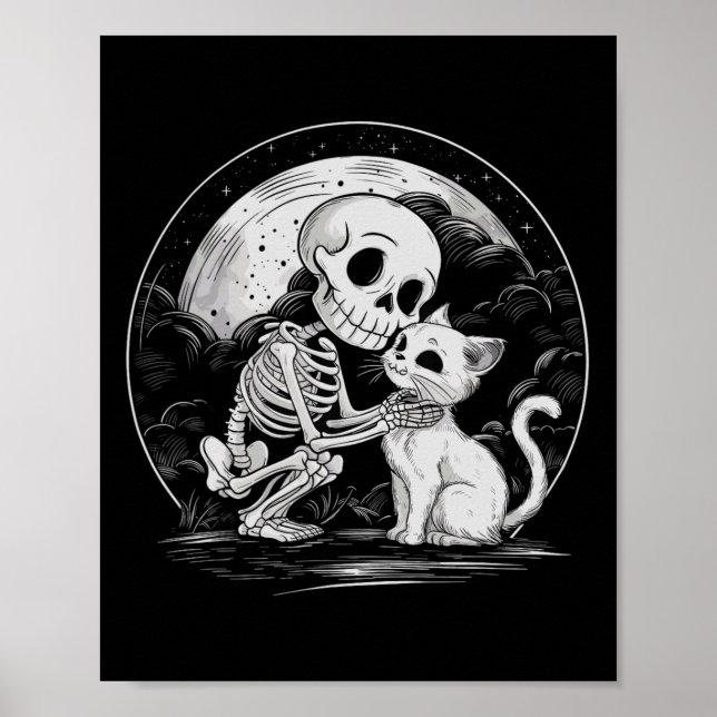 Skeleton Cat Skull Kitty Cute Goth Halloween Costu Poster (Front)