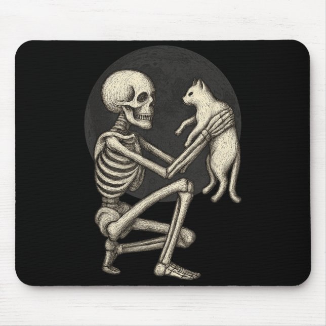 Skeleton Cat Skull Kitty Cute Goth Halloween Men Mouse Pad (Front)
