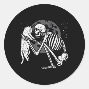 Skeleton Cat Skull Kitty Cute Goth Halloween Men W Classic Round Sticker
