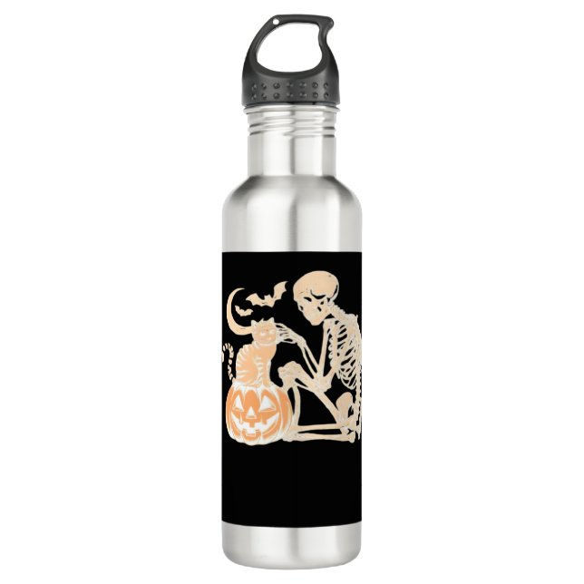 Skeleton Cat Skull kitty Cute Halloween Design Cla 710 Ml Water Bottle (Front)