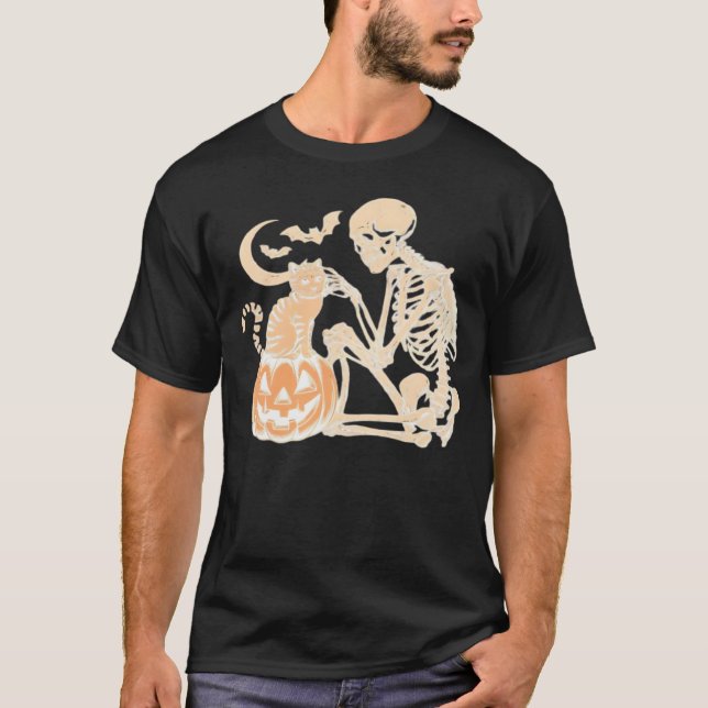 Skeleton Cat Skull kitty Cute Halloween Design Cla T-Shirt (Front)
