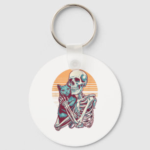 Skeleton Cat Skull Kitty Vintage Halloween Men Wom Key Ring