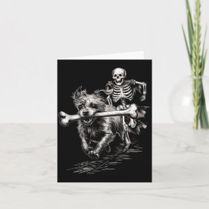 Skeleton Chasing Dog Funny Halloween Missing Bone Card