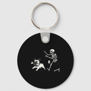 Skeleton Chasing French Bulldog Biting Leg Bone Ha Key Ring