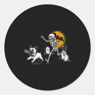 Skeleton Chasing French Bulldog Halloween Dog Mum  Classic Round Sticker
