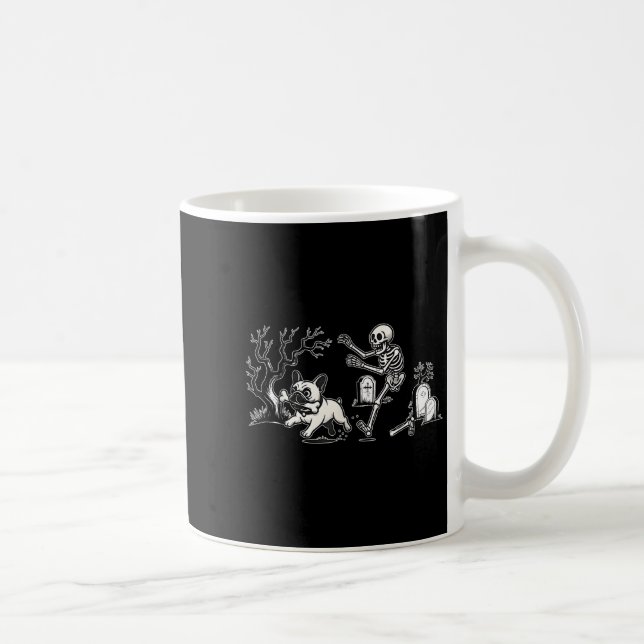 Skeleton Chasing French Bulldog Halloween Dog Mum  Coffee Mug (Right)