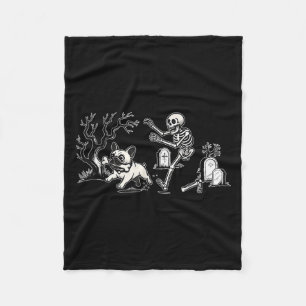 Skeleton Chasing French Bulldog Halloween Dog Mum  Fleece Blanket