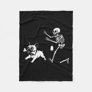 Skeleton Chasing French Bulldog Halloween Dog Mum Fleece Blanket