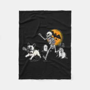 Skeleton Chasing French Bulldog Halloween Dog Mum  Fleece Blanket