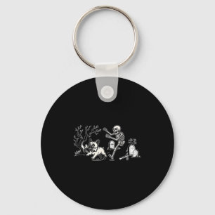 Skeleton Chasing French Bulldog Halloween Dog Mum  Key Ring