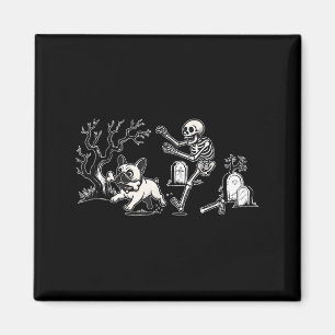 Skeleton Chasing French Bulldog Halloween Dog Mum  Magnet