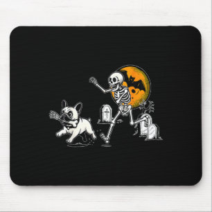 Skeleton Chasing French Bulldog Halloween Dog Mum Mouse Pad