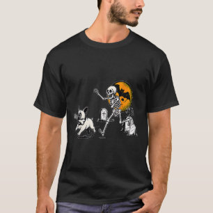 Skeleton Chasing French Bulldog Halloween Dog Mum T-Shirt
