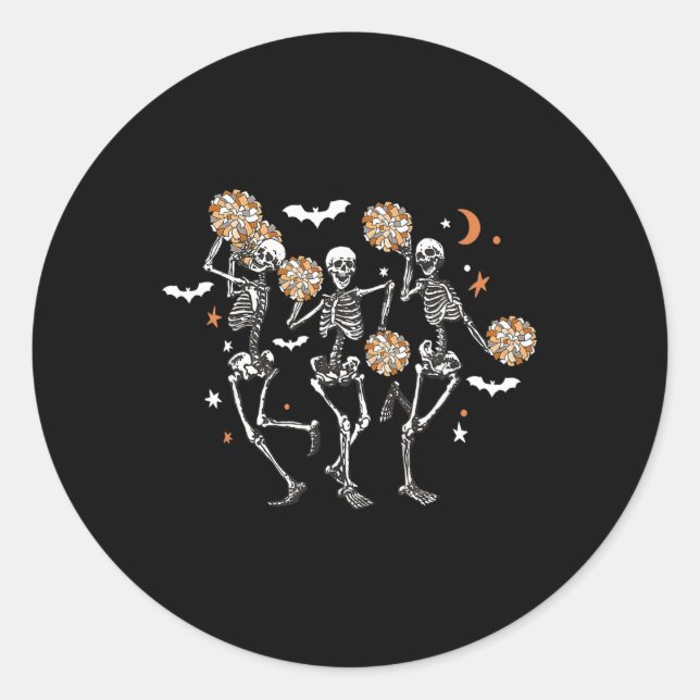 Skeleton Cheerleading Dancing Halloween Cheerleade Classic Round Sticker (Front)