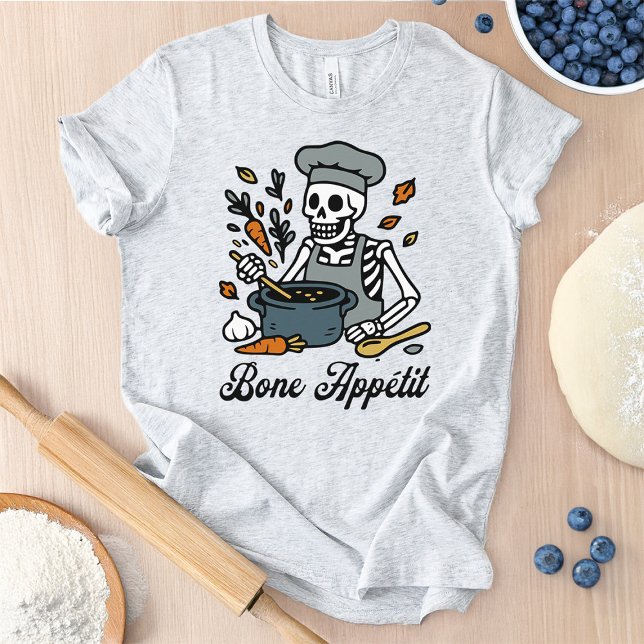 Skeleton Chef Halloween - Spooky Cooking Tri-Blend Shirt (Shirt featuring a happy skeleton chef cooking up a pot of soup. )