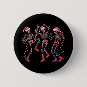 Skeleton Christmas Dancing Skeleton Lights Merry  6 Cm Round Badge