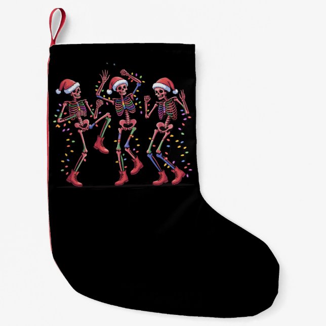 Skeleton Christmas Dancing Skeleton Lights Merry  Small Christmas Stocking (Front)
