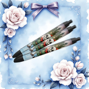 Skeleton Christmas Elf – Creepy Cute Dark Holiday Black Ink Pen