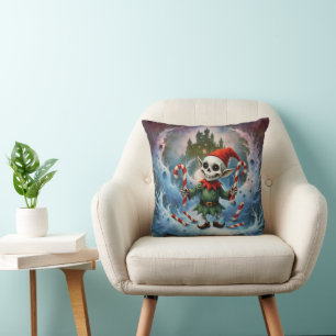 Skeleton Christmas Elf – Creepy Cute Dark Holiday Cushion