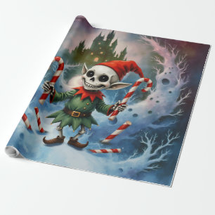 Skeleton Christmas Elf – Creepy Cute Dark Holiday Wrapping Paper